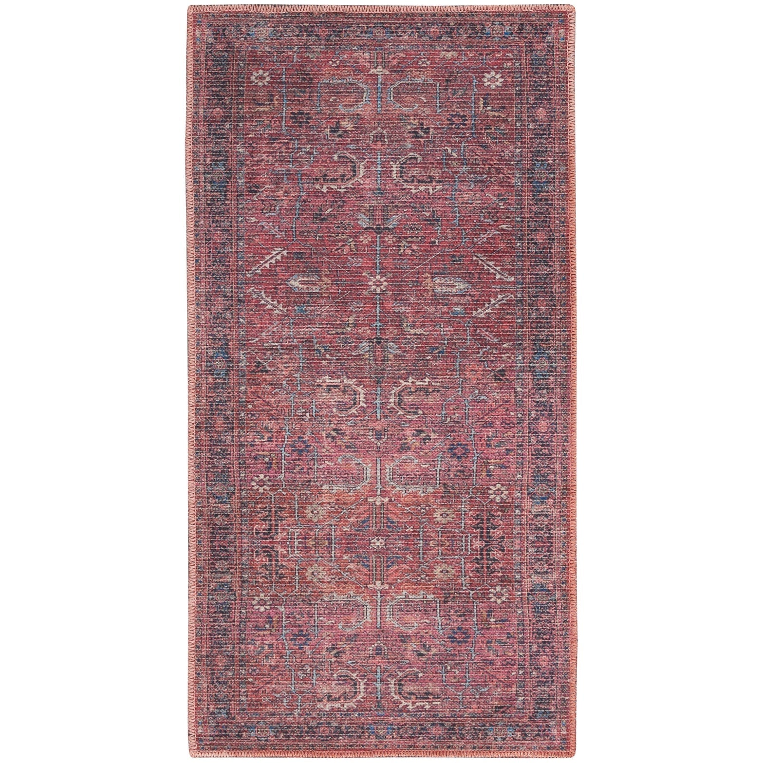 New Concept Washables Vintage Persian Floral Machine Washable Area Rug