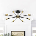 Black/ Gold Sputnik Semi Flush Mount Lamp Close to Ceiling Light Fixture for Living Room/ Kitchen/ Office/ Bedroom/ Foyer