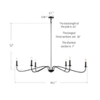 6 Light 64 Inches Minimalist Chandelier in Matte Black / Gold /Chrome - N/A