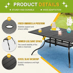 60 x 37 Outdoor Patio Rectangular Metal Slatted Dining Table with Umbrella Hole for 6 Person
