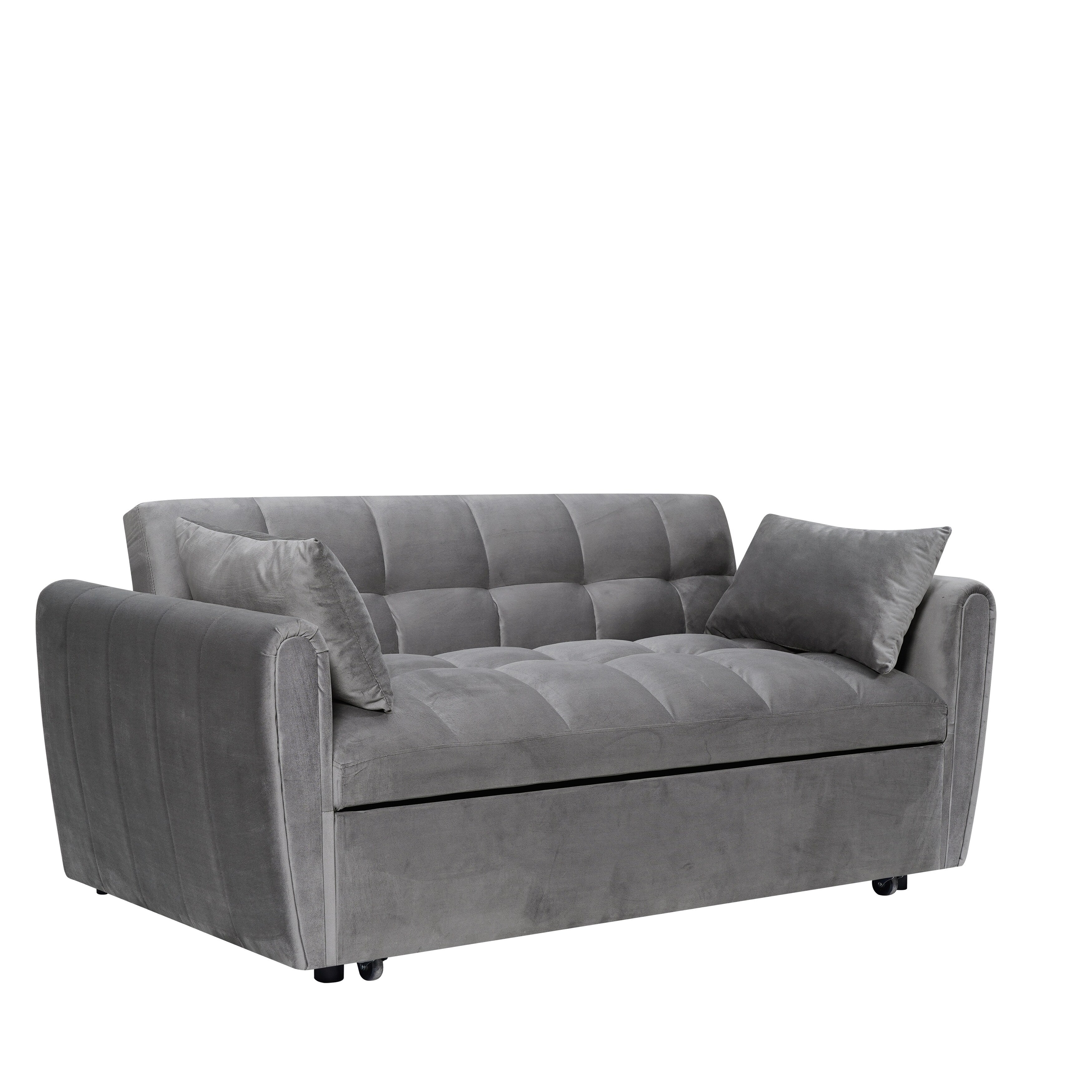 64.96 Velvet 3-in-1 Convertible Sofa Bed with Adjustable Back, Storage Pocket, and 500lb Weight Capacity