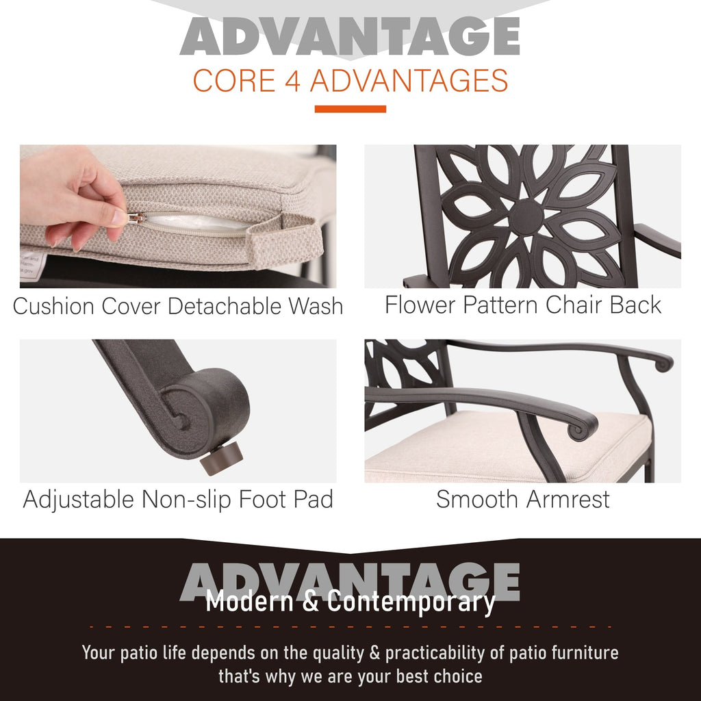 MAISON ARTS 7-Piece Cast Aluminum Patio Dining Set with Expandable Rectangular Table & 6 Cast Aluminum Chairs