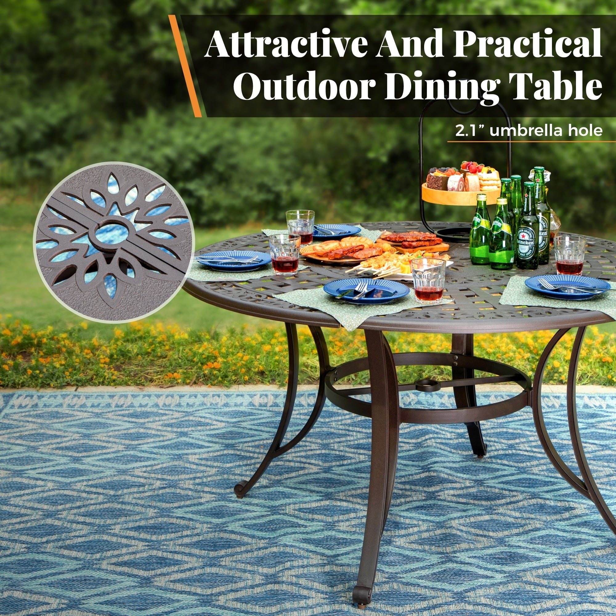 MAISON ARTS Cast Aluminum Dining Chairs/Patio Dining Set with Round Dining Table & 6 Cast Aluminum Patio Chairs