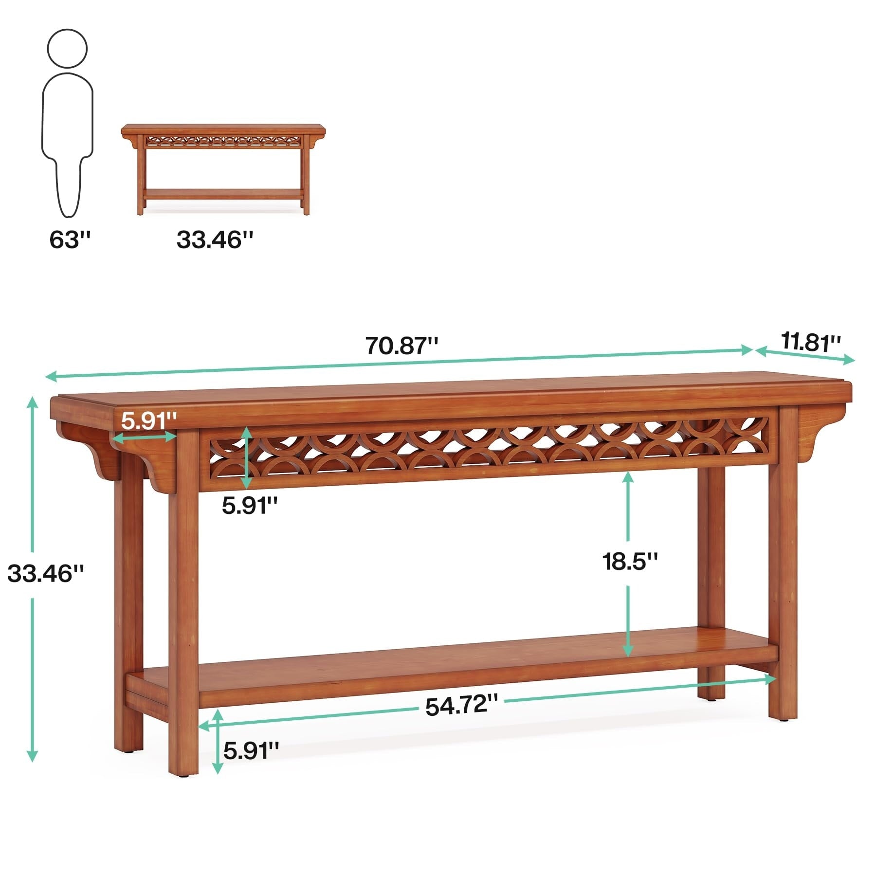 70.8 Inch Farmhouse Solid Wood Long Console Table Sofa Table