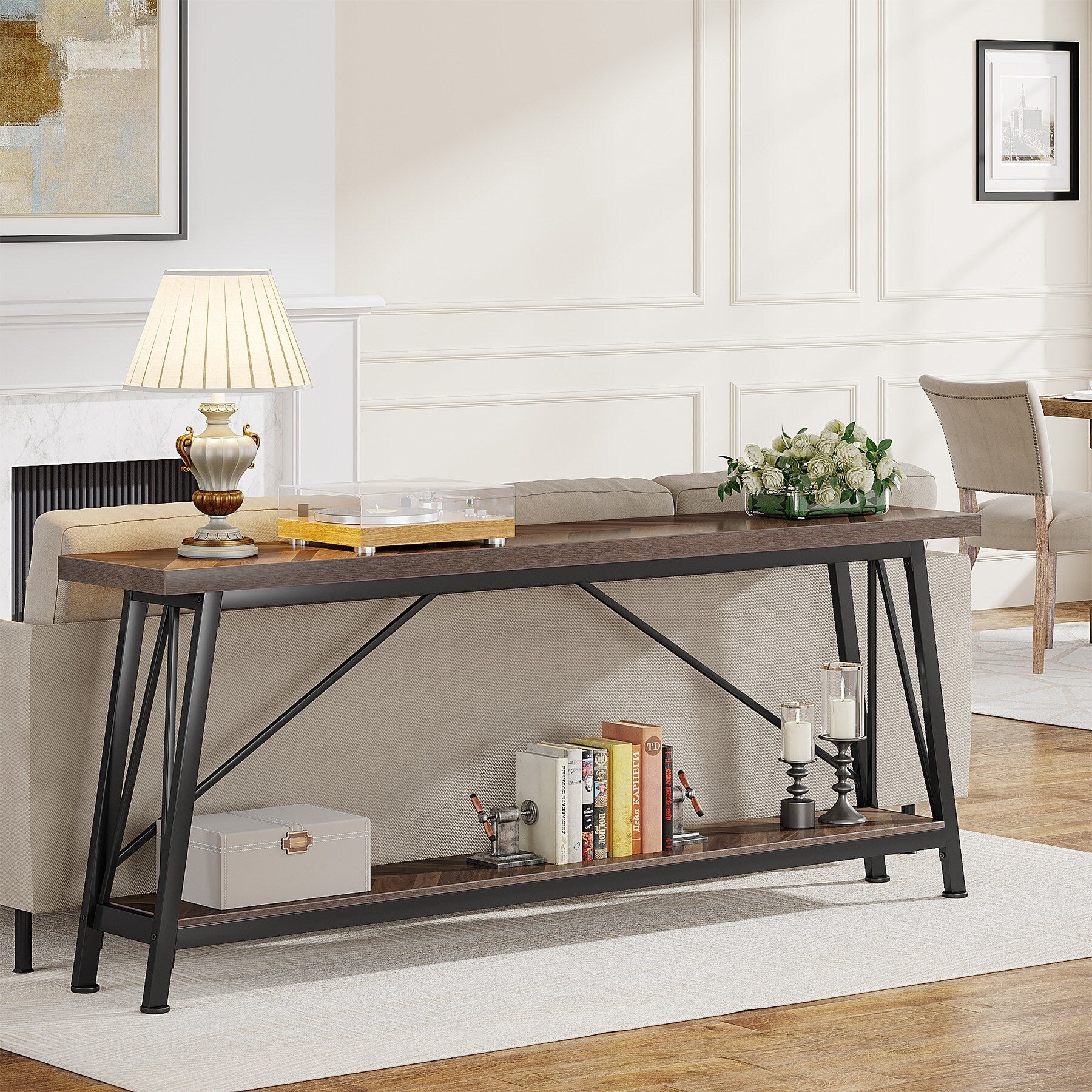 70.9 Inch Extra Long Sofa Table, Industrial Entry Console Table