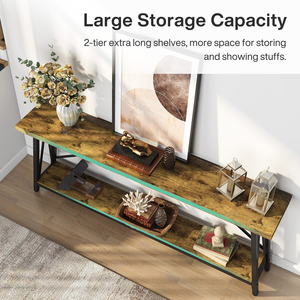 70.9 Inch Extra Long Sofa Table, Industrial Entry Console Table