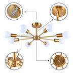 Black/ Gold Sputnik Semi Flush Mount Lamp Close to Ceiling Light Fixture for Living Room/ Kitchen/ Office/ Bedroom/ Foyer