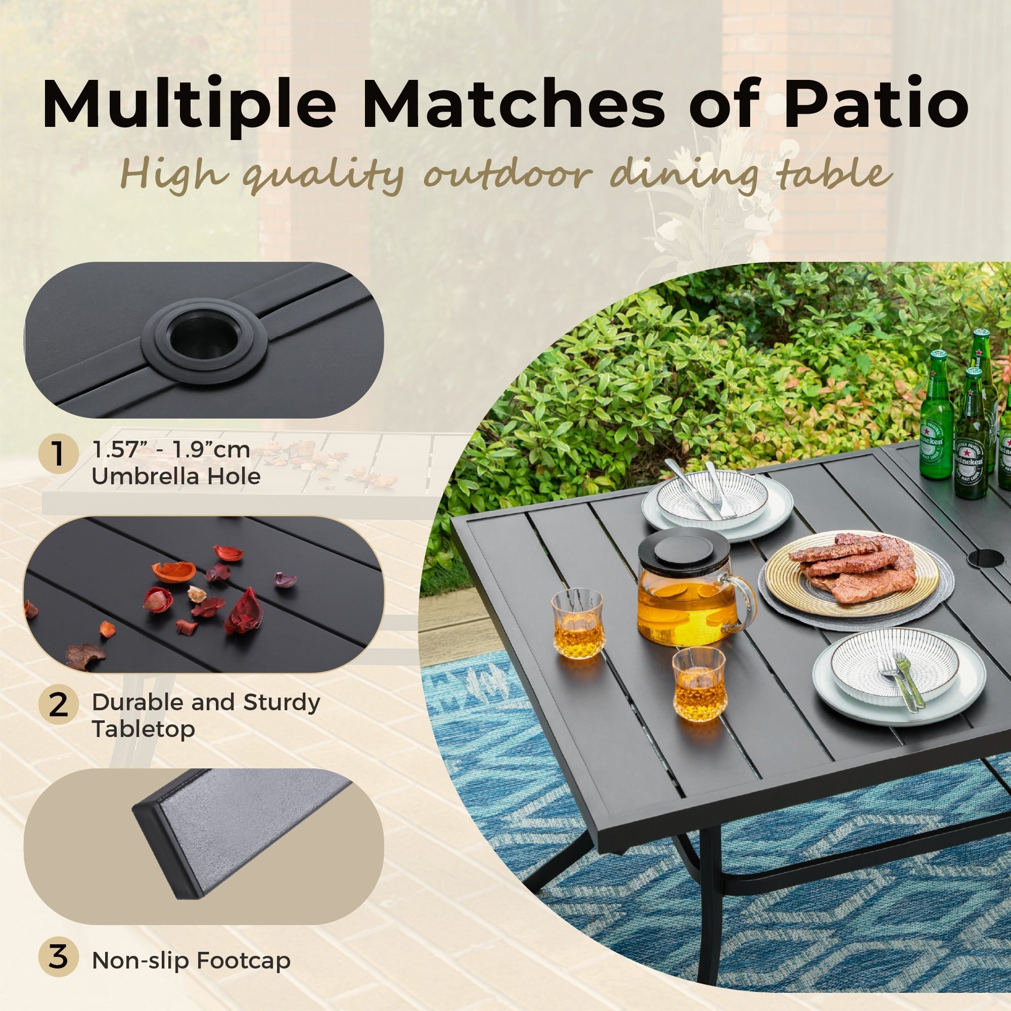 MAISON ARTS 8 PCS Patio Dining Set with 13ft Patio Umbrella