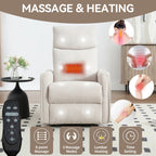 8 Point Massage Manual Recliner Chair Fabric Swivel Rocking Chair Single Sofa Armchair with Rocker and Lumbar Heating
