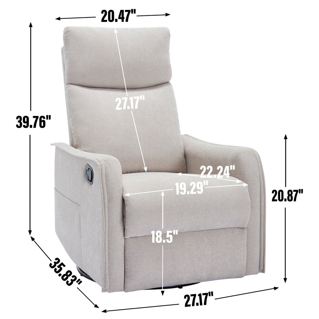 8 Point Massage Manual Recliner Chair Fabric Swivel Rocking Chair Single Sofa Armchair with Rocker and Lumbar Heating
