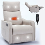 8 Point Massage Manual Recliner Chair Fabric Swivel Rocking Chair Single Sofa Armchair with Rocker and Lumbar Heating