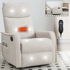 8 Point Massage Manual Recliner Chair Fabric Swivel Rocking Chair Single Sofa Armchair with Rocker and Lumbar Heating