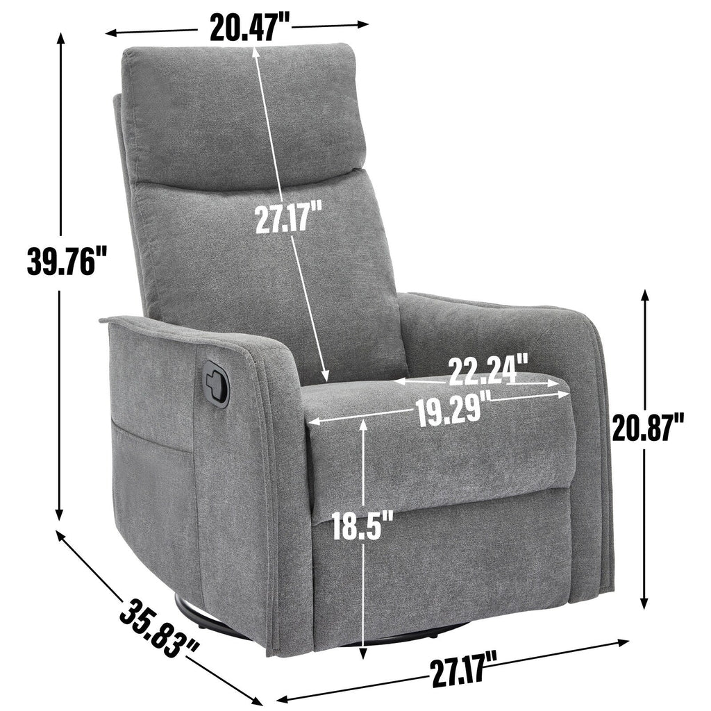 8 Point Massage Manual Recliner Chair Fabric Swivel Rocking Chair Single Sofa Armchair with Rocker and Lumbar Heating