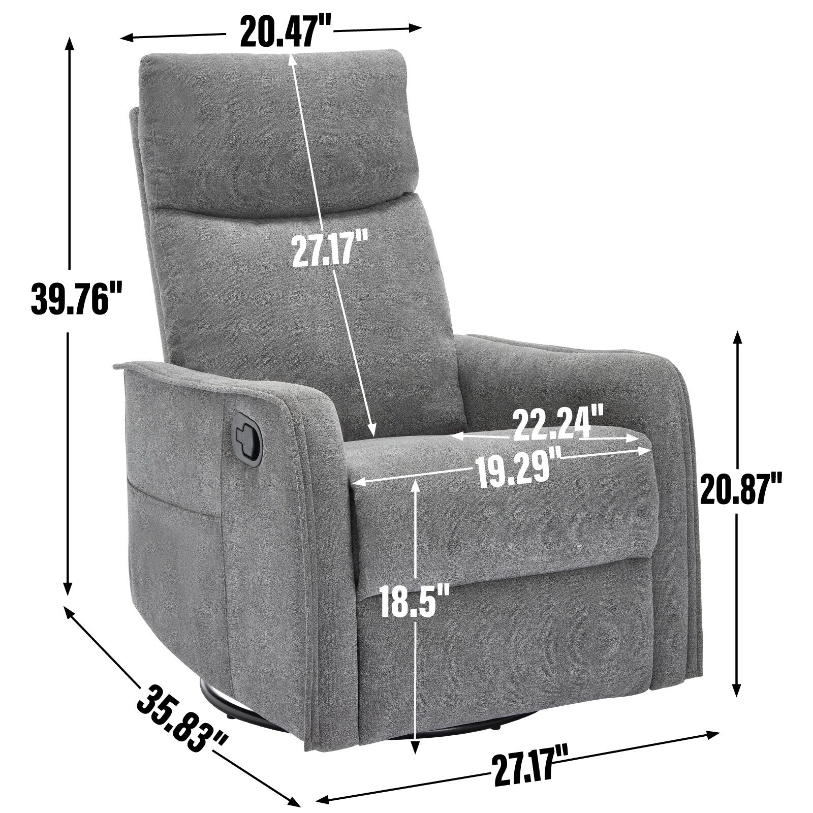 8 Point Massage Manual Recliner Chair Fabric Swivel Rocking Chair Single Sofa Armchair with Rocker and Lumbar Heating