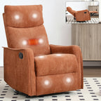8 Point Massage Manual Recliner Chair Fabric Swivel Rocking Chair Single Sofa Armchair with Rocker and Lumbar Heating