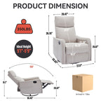 8 Point Massage Manual Recliner Chair Fabric Swivel Rocking Chair Single Sofa Armchair with Rocker and Lumbar Heating