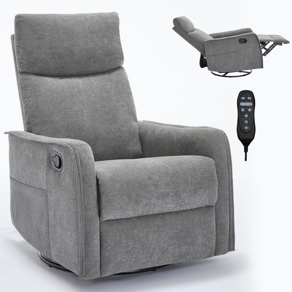 8 Point Massage Manual Recliner Chair Fabric Swivel Rocking Chair Single Sofa Armchair with Rocker and Lumbar Heating