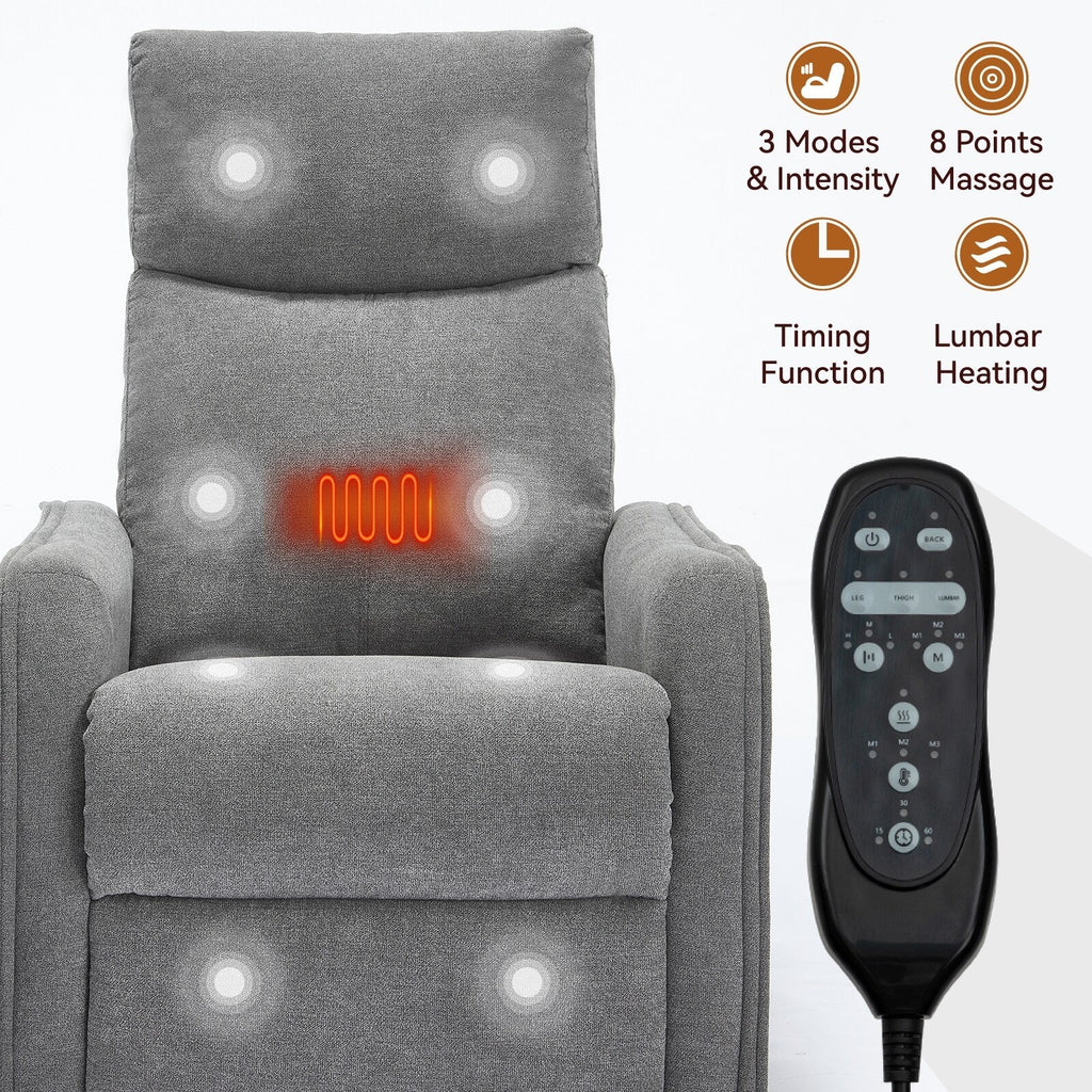8 Point Massage Manual Recliner Chair Fabric Swivel Rocking Chair Single Sofa Armchair with Rocker and Lumbar Heating