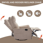 8 Point Massage Manual Recliner Chair Fabric Swivel Rocking Chair Single Sofa Armchair with Rocker and Lumbar Heating