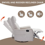 8 Point Massage Manual Recliner Chair Fabric Swivel Rocking Chair Single Sofa Armchair with Rocker and Lumbar Heating