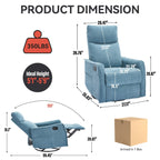 8 Point Massage Manual Recliner Chair Fabric Swivel Rocking Chair Single Sofa Armchair with Rocker and Lumbar Heating