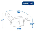 8 Point Massage Manual Recliner Chair Fabric Swivel Rocking Chair Single Sofa Armchair with Rocker and Lumbar Heating