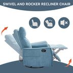 8 Point Massage Manual Recliner Chair Fabric Swivel Rocking Chair Single Sofa Armchair with Rocker and Lumbar Heating