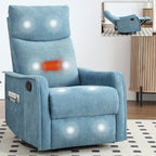 8 Point Massage Manual Recliner Chair Fabric Swivel Rocking Chair Single Sofa Armchair with Rocker and Lumbar Heating