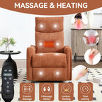8 Point Massage Manual Recliner Chair Fabric Swivel Rocking Chair Single Sofa Armchair with Rocker and Lumbar Heating