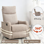 8 Point Massage Manual Recliner Chair Fabric Swivel Rocking Chair Single Sofa Armchair with Rocker and Lumbar Heating