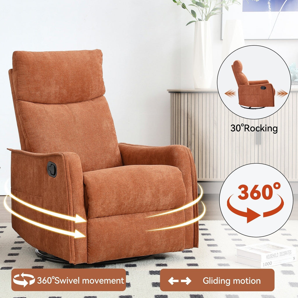 8 Point Massage Manual Recliner Chair Fabric Swivel Rocking Chair Single Sofa Armchair with Rocker and Lumbar Heating