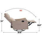 8 Point Massage Manual Recliner Chair Fabric Swivel Rocking Chair Single Sofa Armchair with Rocker and Lumbar Heating