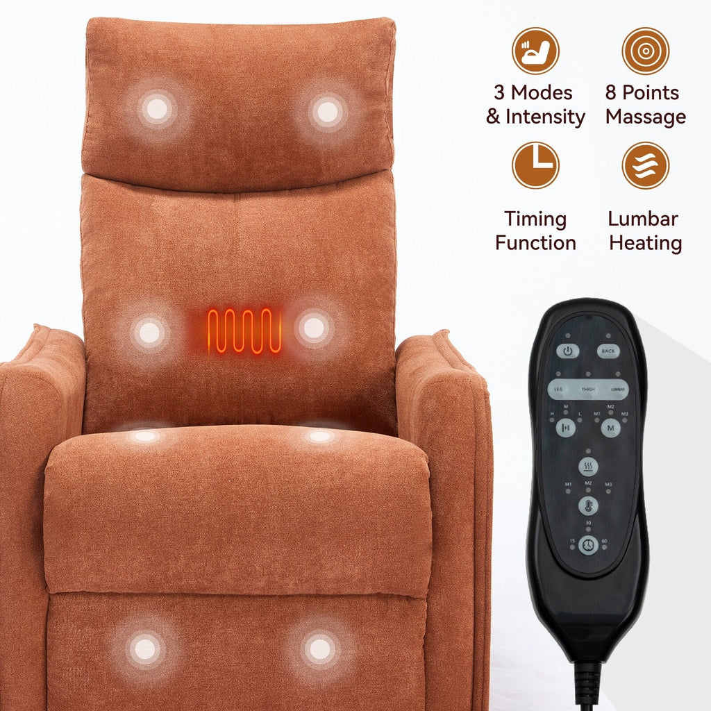 8 Point Massage Manual Recliner Chair Fabric Swivel Rocking Chair Single Sofa Armchair with Rocker and Lumbar Heating