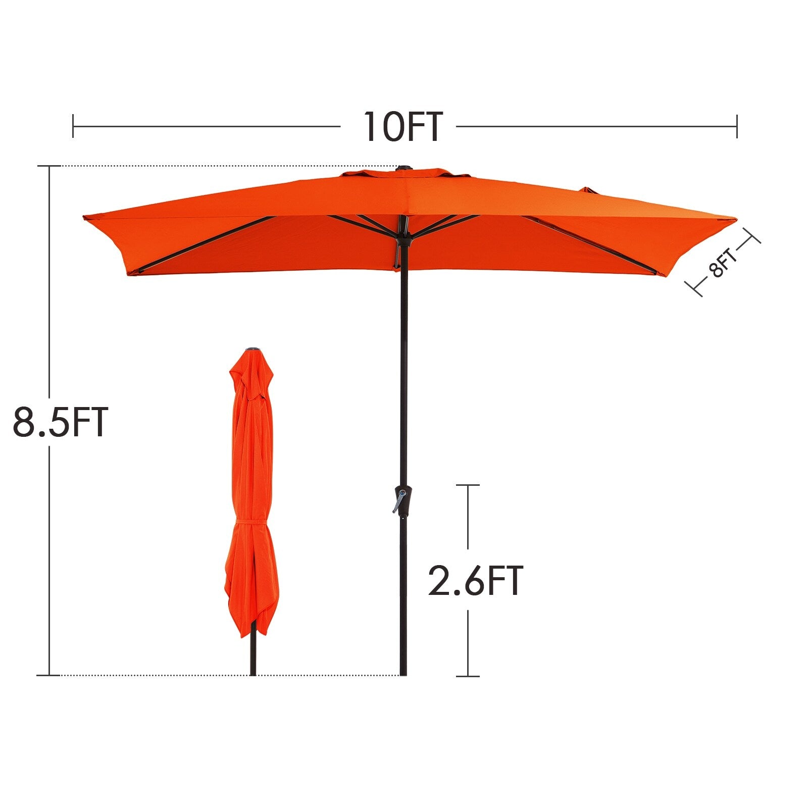 8*10ft Rectangular Patio Market Umbrella with Crank & Tilt，UV-Resistant