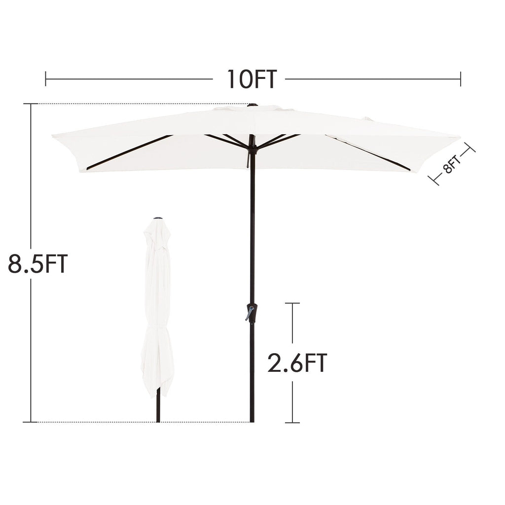 8*10ft Rectangular Patio Market Umbrella with Crank & Tilt，UV-Resistant
