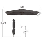 8*10ft Rectangular Patio Market Umbrella with Crank & Tilt，UV-Resistant