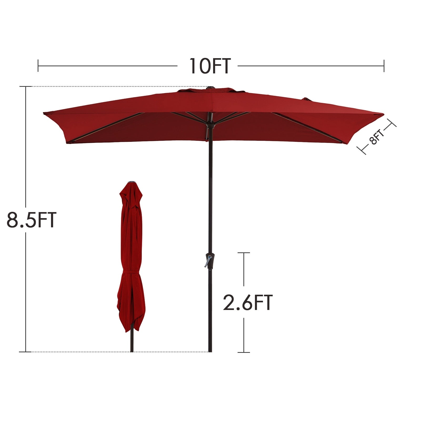 8*10ft Rectangular Patio Market Umbrella with Crank & Tilt，UV-Resistant