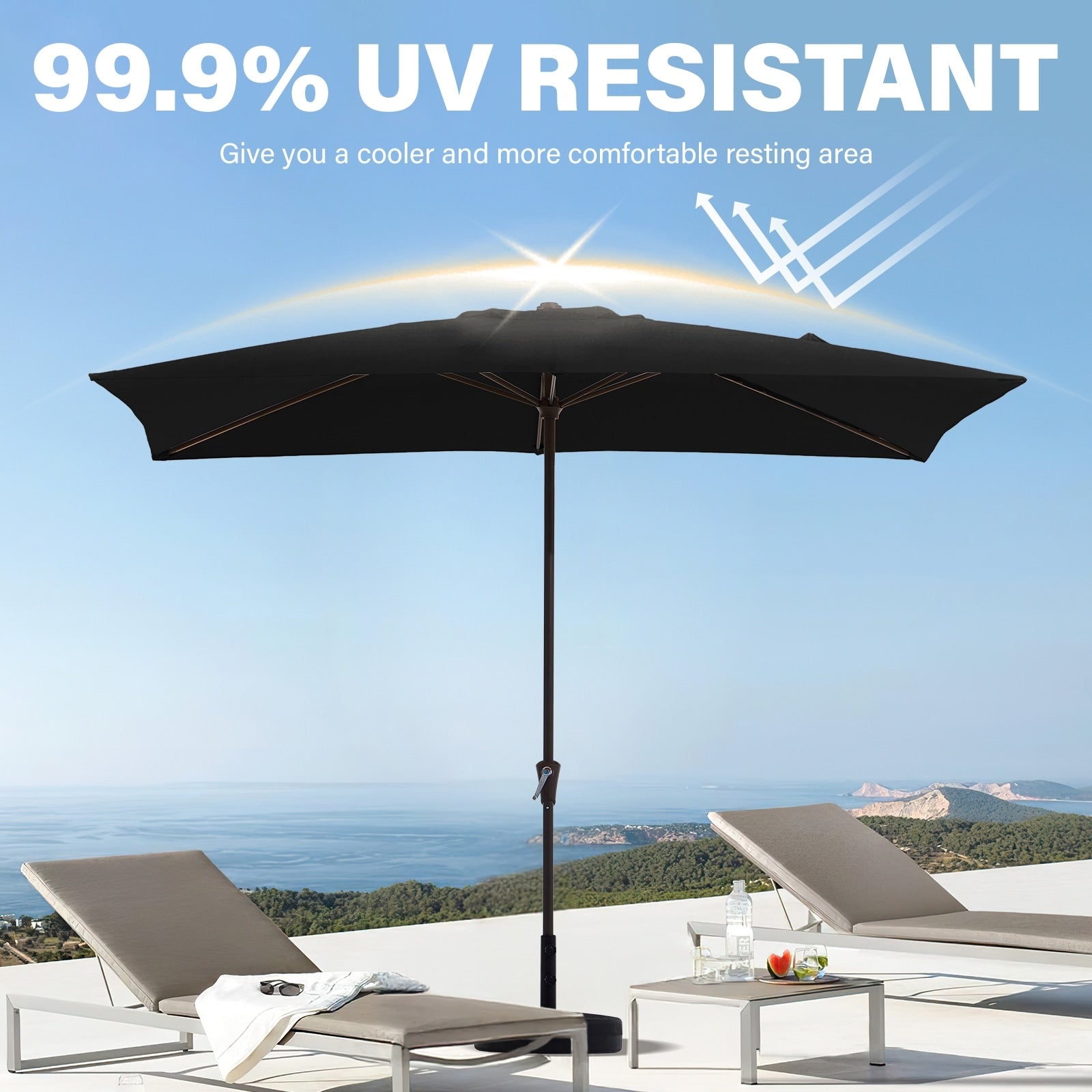 8*10ft Rectangular Patio Market Umbrella with Crank & Tilt，UV-Resistant