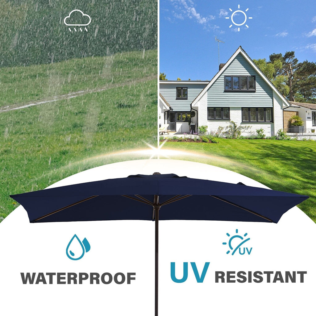 8*10ft Rectangular Patio Market Umbrella with Crank & Tilt，UV-Resistant