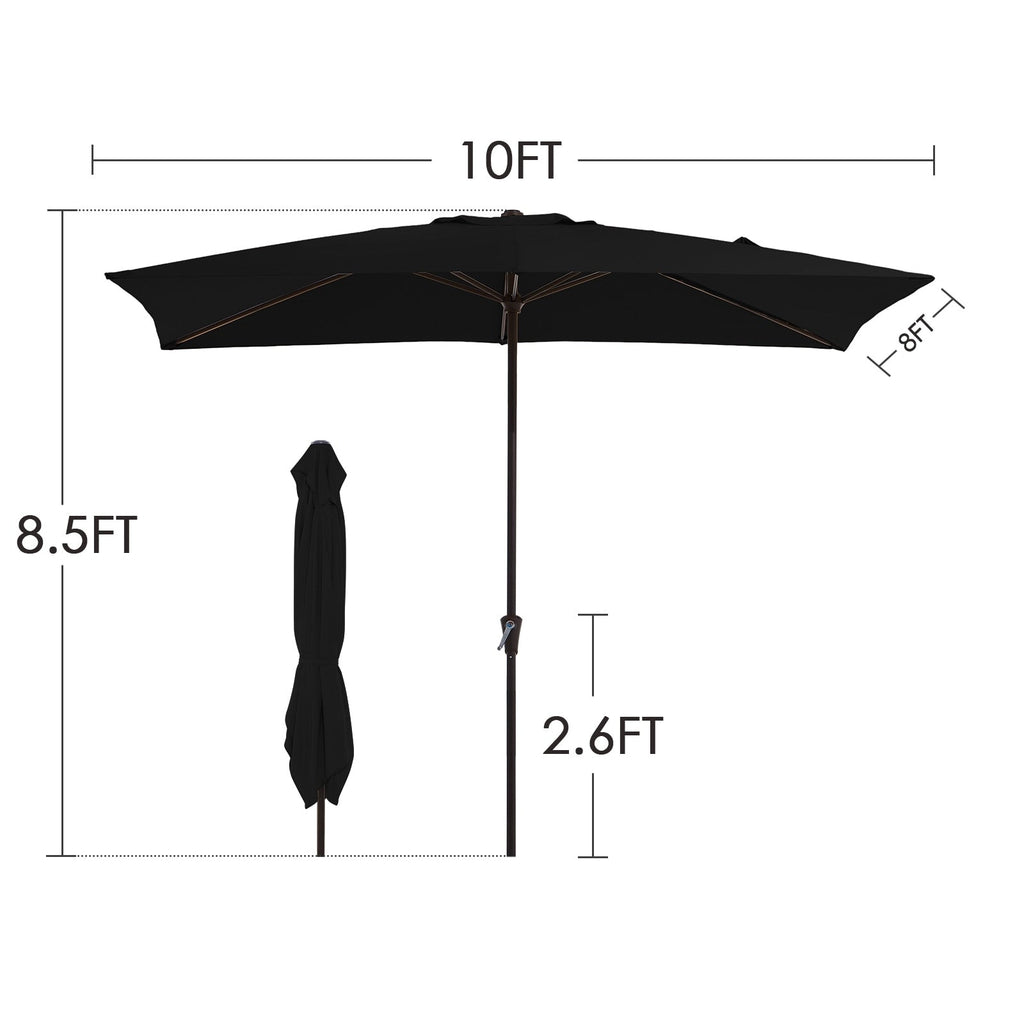 8*10ft Rectangular Patio Market Umbrella with Crank & Tilt，UV-Resistant