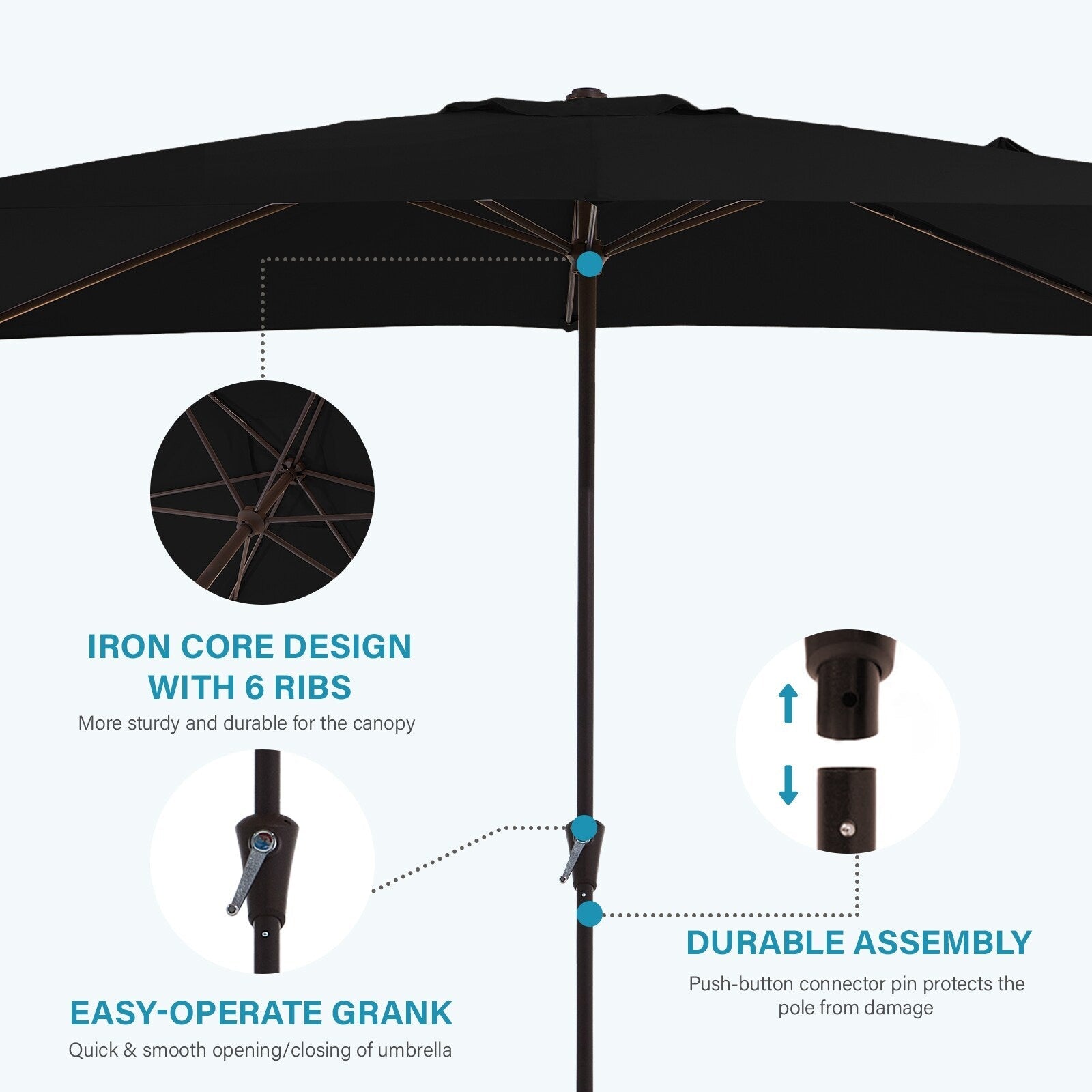8*10ft Rectangular Patio Market Umbrella with Crank & Tilt，UV-Resistant
