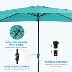 8*10ft Rectangular Patio Market Umbrella with Crank & Tilt，UV-Resistant