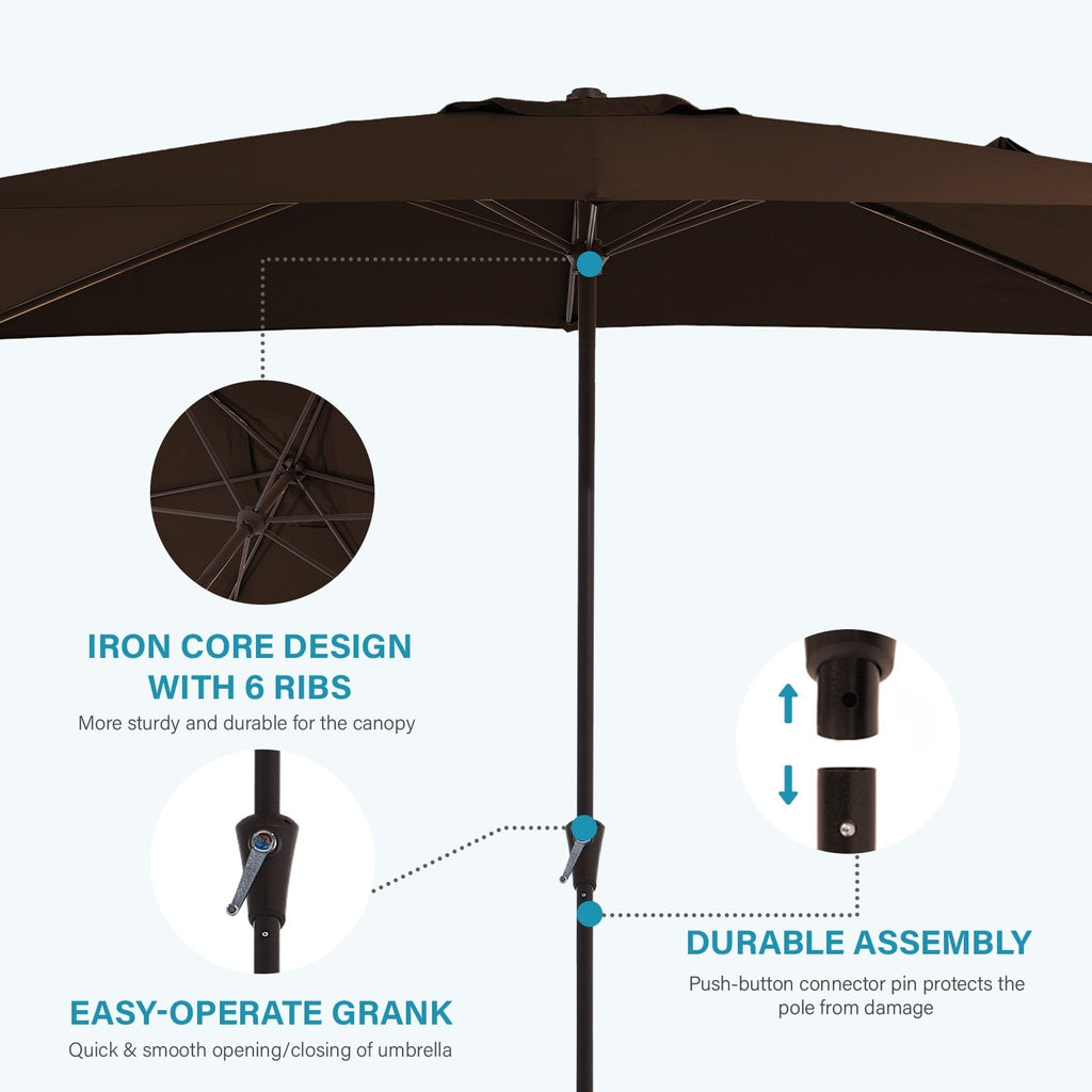 8*10ft Rectangular Patio Market Umbrella with Crank & Tilt，UV-Resistant