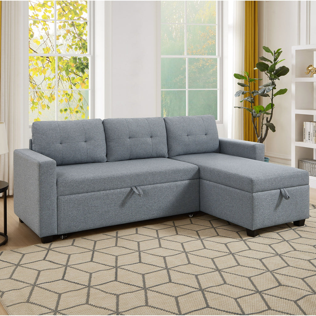 81.5'' Upholstered Convertible 3 Seater Sleeper Sofa with Pull-Out Bed, Reversible Storage Chaise, and Back Cushions