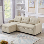 81.5'' Upholstered Convertible 3 Seater Sleeper Sofa with Pull-Out Bed, Reversible Storage Chaise, and Back Cushions