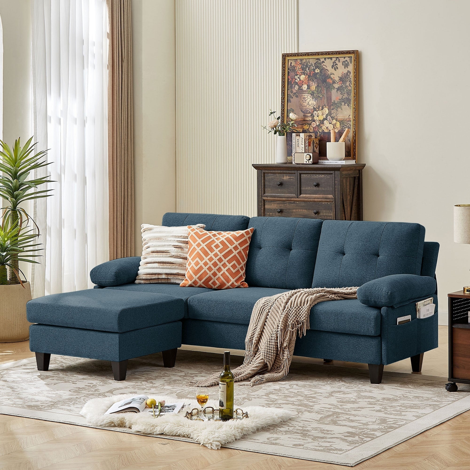 86.22 L Shaped Sectional Sofa with Side Storage Pockets