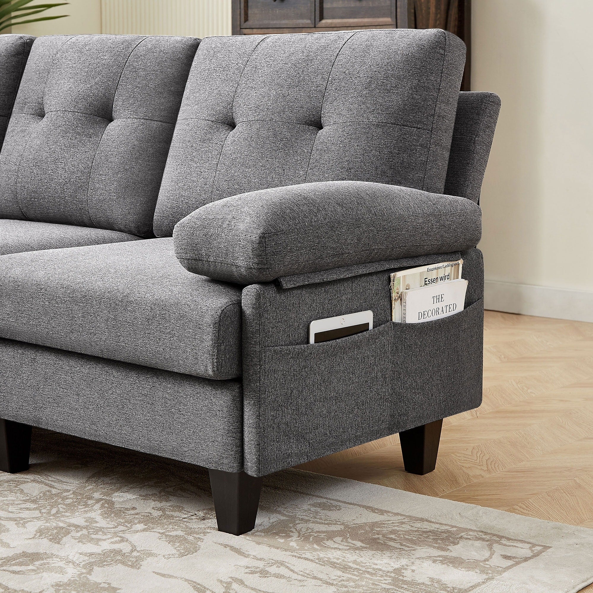 86.22 L Shaped Sectional Sofa with Side Storage Pockets
