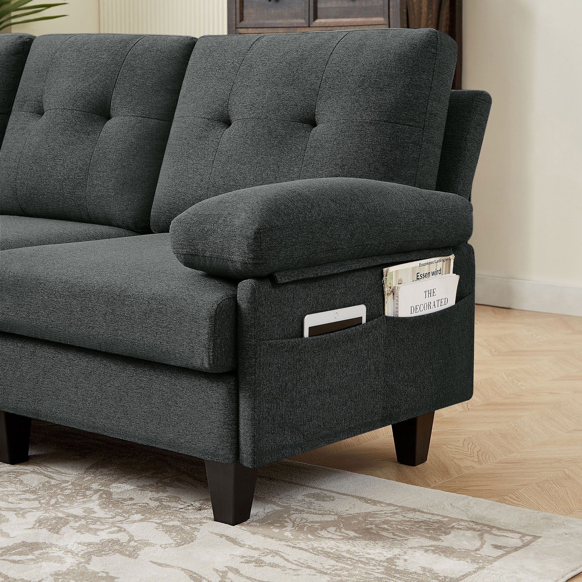 86.22 L Shaped Sectional Sofa with Side Storage Pockets