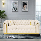 90.6 Velvet 3-Seater Sofa with 2 Pillows High-Density Cushions, Gold Accents, and Pillows