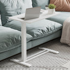 FunniHomi 28/32 Movable Overbed Table Height Adjustable Computer Desk with Wheels, White/Black Laptop Table for Bed and Sofa